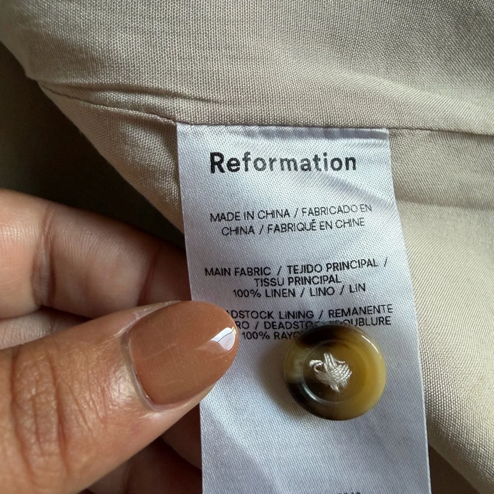 Reformation Antonia Linen Top in Oatmeal Size 10 - Picture 4 of 6